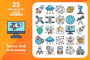 Space 25 Line Filled Icons, an Icon by Pexelpy