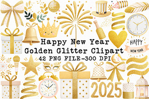 Golden Glitter Happy New Year Clipar, an Illustration by Libby Wishes