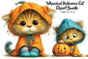 Whimsical Halloween Cat Clipart, a Seasonal Illustration by CreationArt