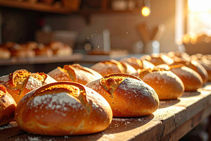Freshly Baked Breads on Rustic Wooden Table, a Food & Drink Photo by Davizro's Market