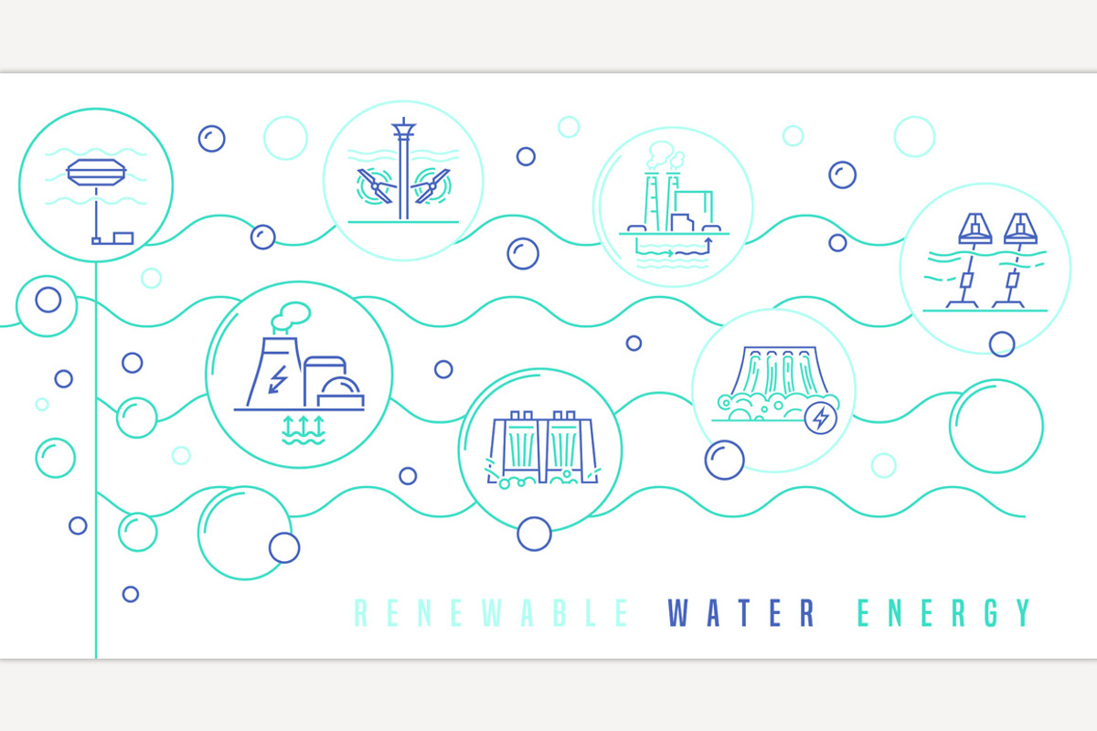 Water energy concept. Editable vecto, a Technology Illustration by Anna's Shop