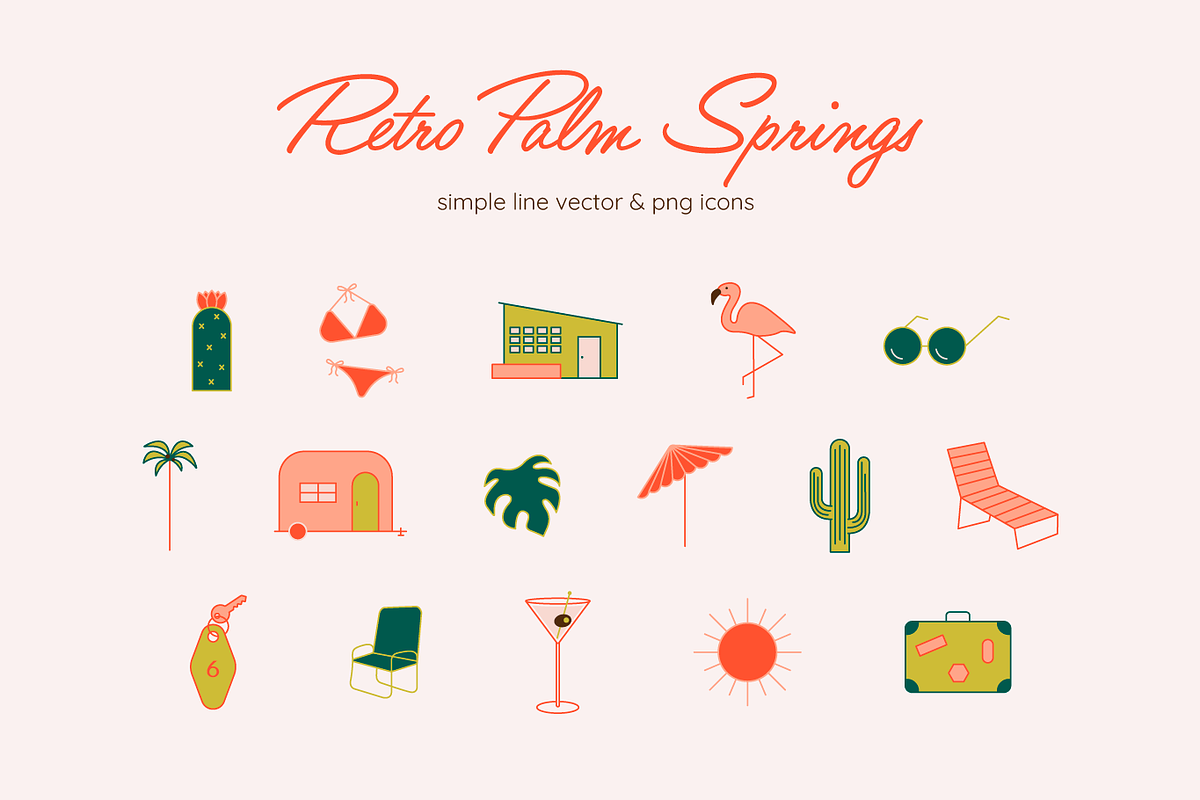 Retro Palm Springs Summer Icon Set, a Seasonal Illustration by Meg Tay Creative (Photo 1 of 2)