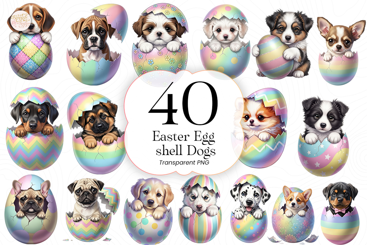 Easter Egg Shell Dogs PNG Clipart., an Animal Illustration by KennedyStudio (Photo 1 of 5)