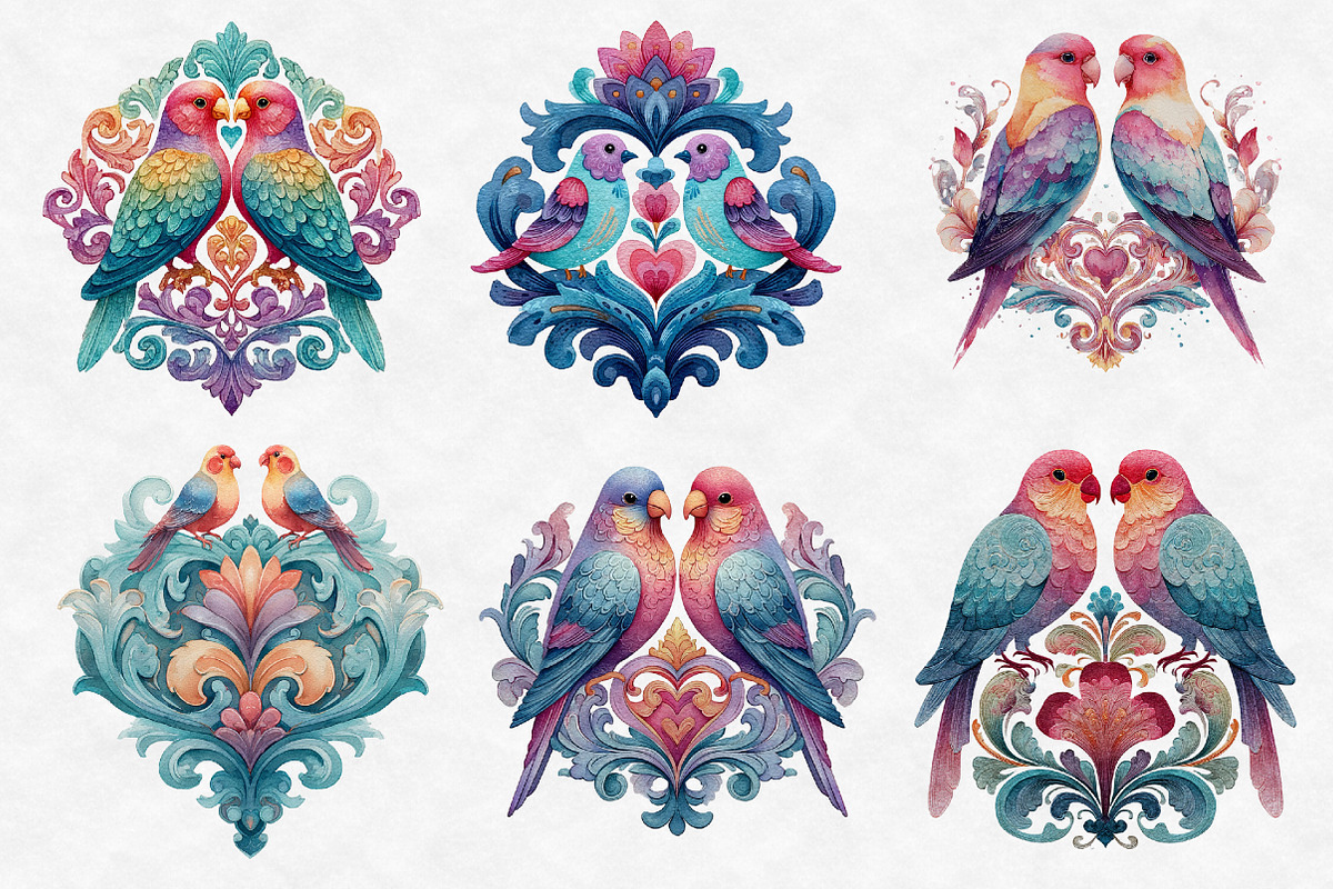 Valentine Damask Love Birds Clipart, an Illustration by Designworld (Photo 3 of 4)