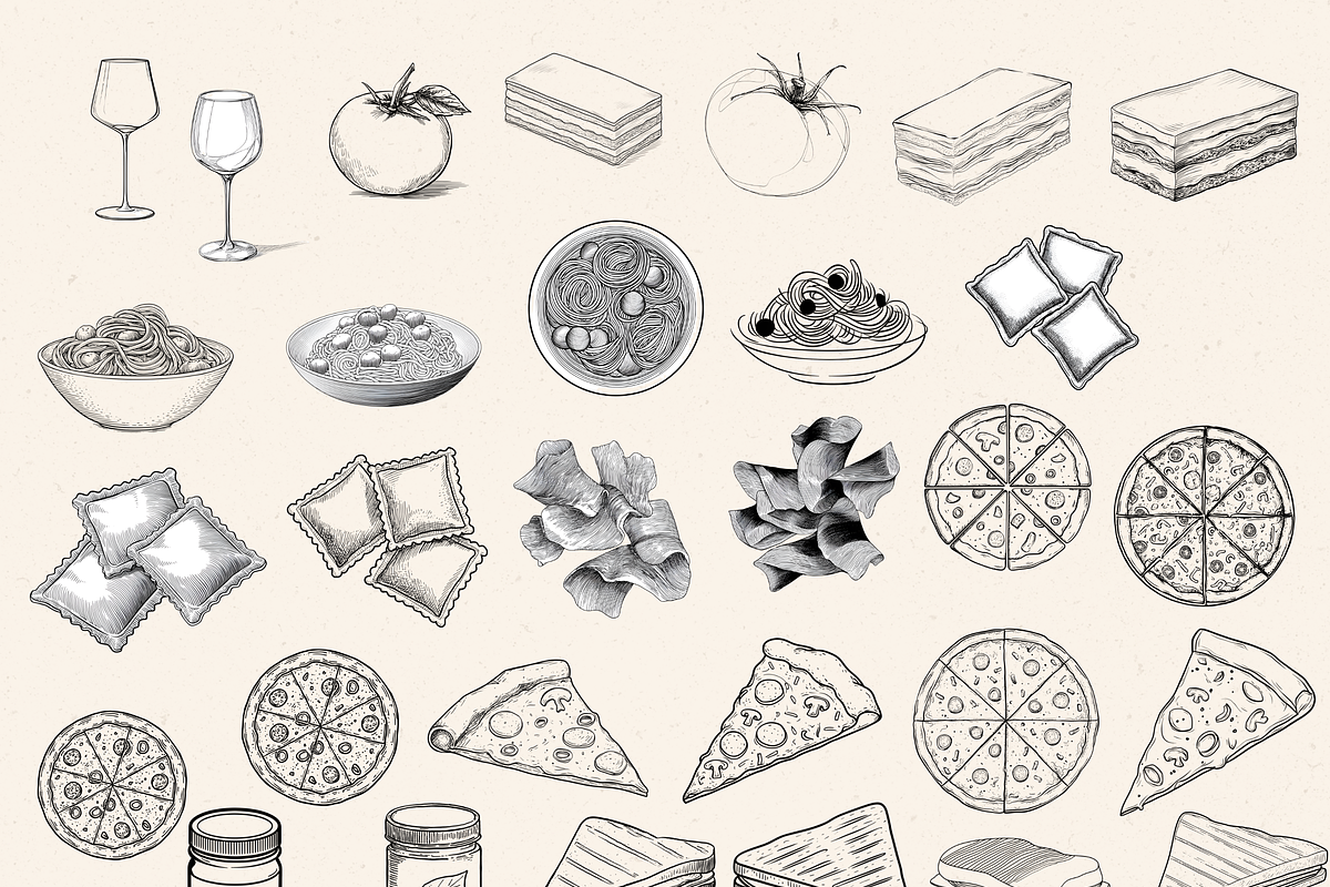 ITALIAN DINNER DOODLE CLIPART PACK, a Food Illustration by Daring Digies (Photo 2 of 7)