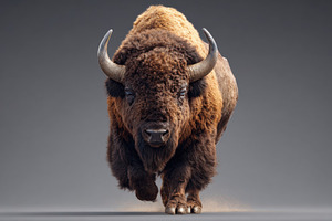 Cute buffalo on grey background, an Animal Photo by AlyaAnd
