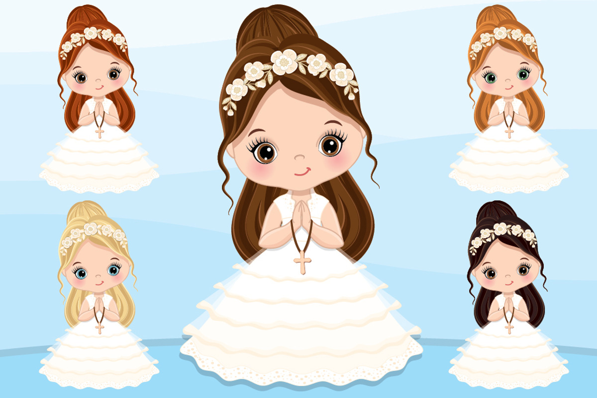 Vector First Communion Little Girl, an Illustration by TheCreativeMill