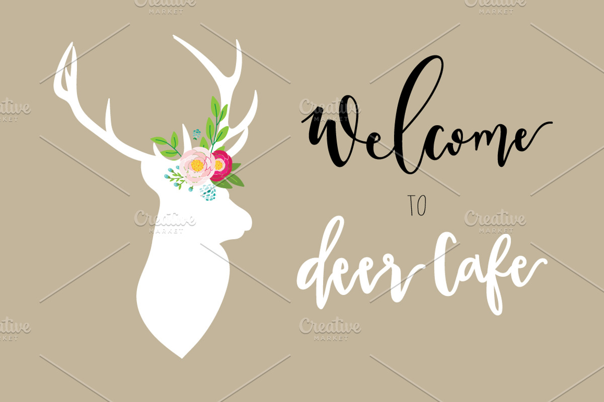 DEER AND FLORAL HAND DRAWN VECTOR, an Animal Illustration by MooBeer
