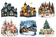 Christmas Village Watercolor Bundle, an Illustration by Daily.Designs (Thumbnail 4 of 5)