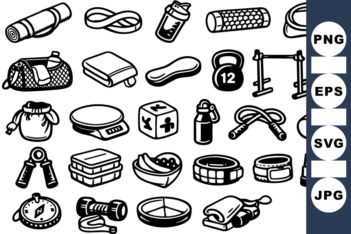 Fitness Gear Icon Clipart Set, an Illustration by designvectx (Photo 1 of 3)