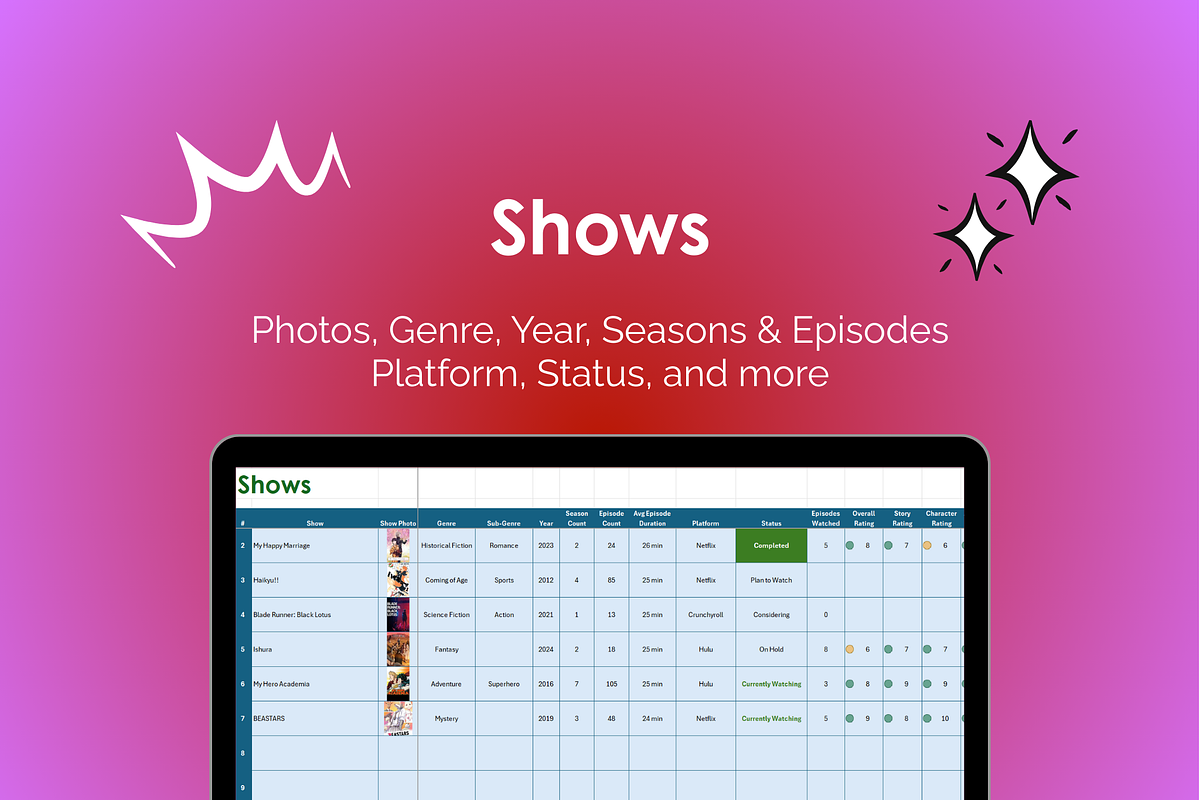 Anime Tracker - Excel preview 2