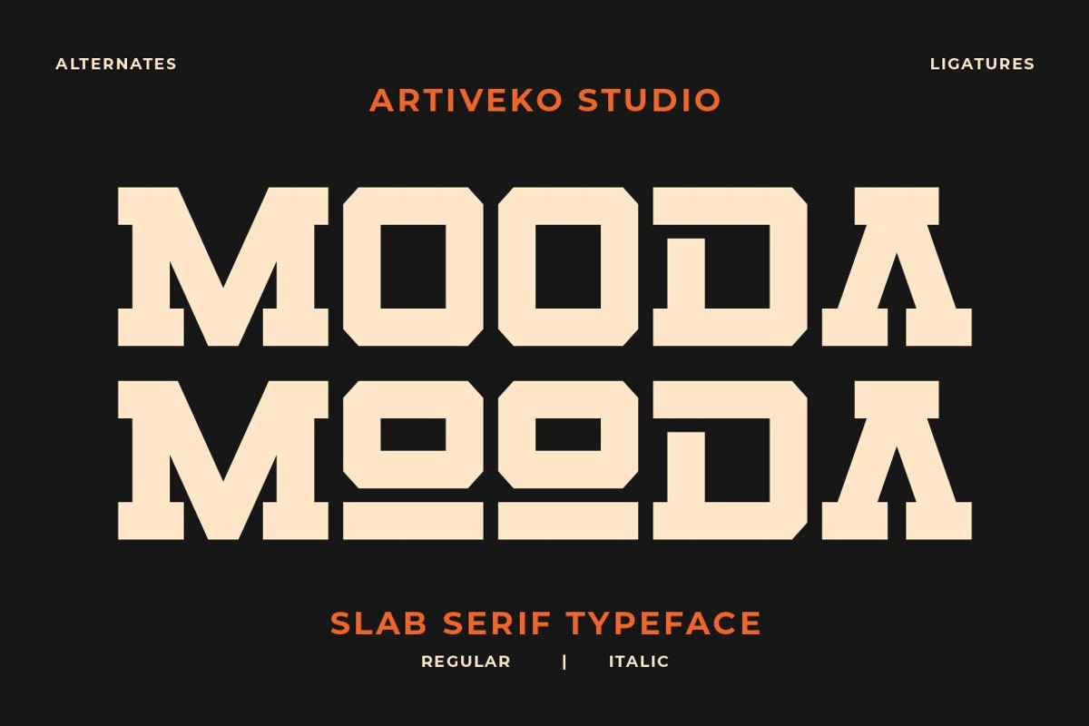 Mooda – Bold Slab Serif Font, a Serif Font by Artiveko (Photo 1 of 7)