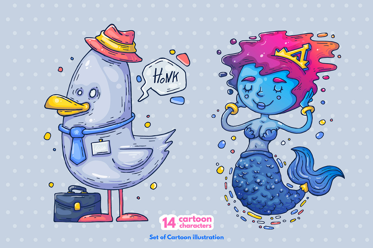 14 Different Cartoon Characters, an Illustration by Andrew_Derr