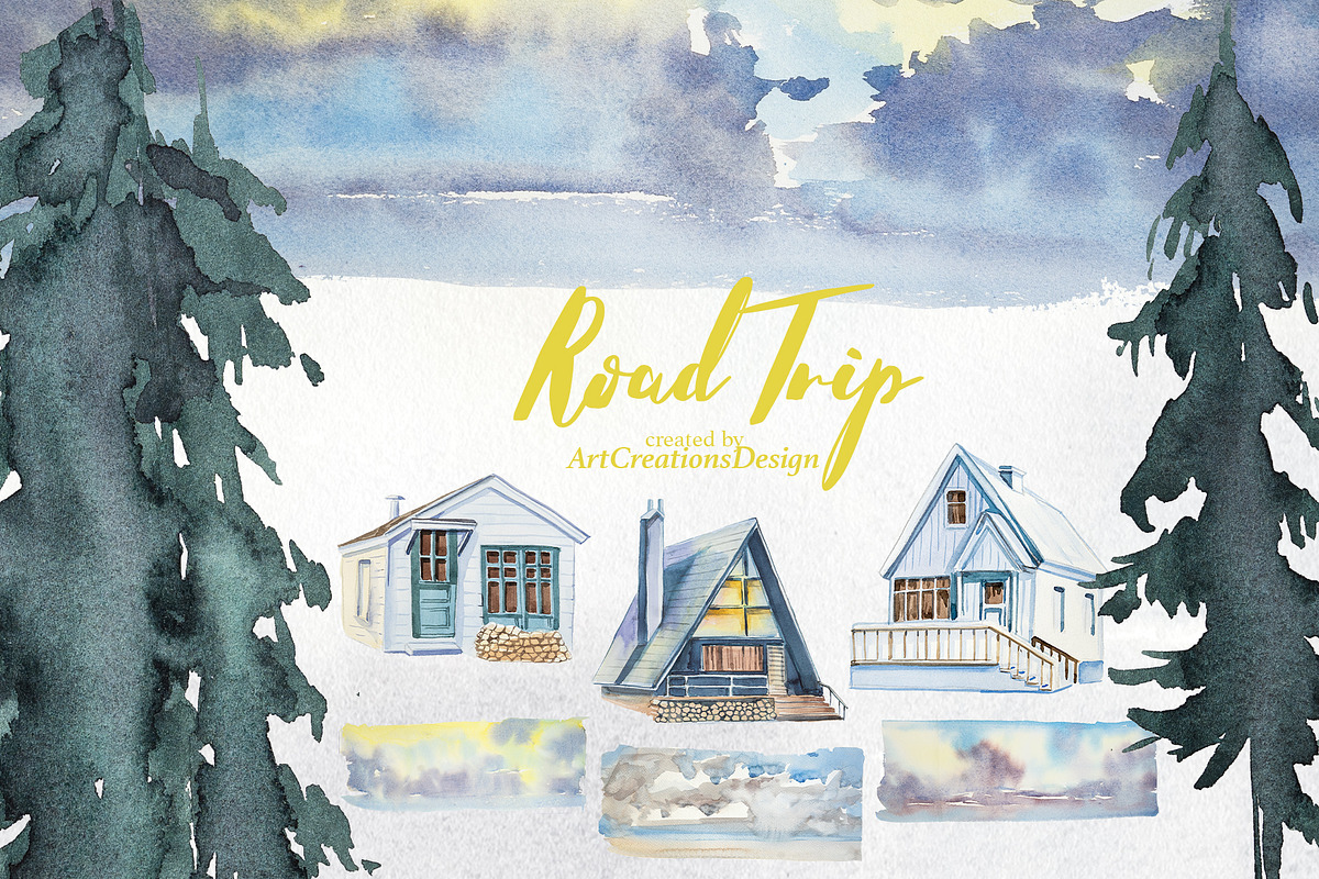 Watercolor Road Trip Clipart Set, a Person Illustration by ArtCreationsDesign (Photo 14 of 19)