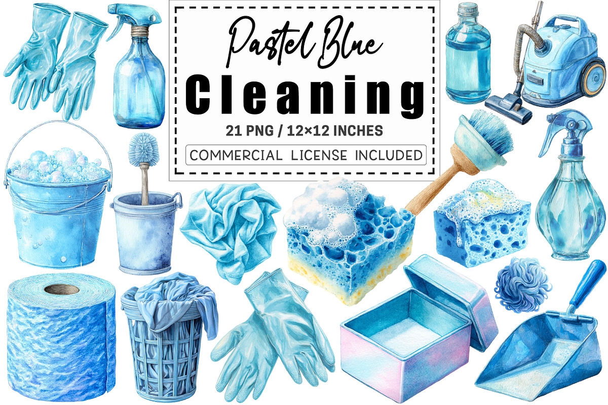 Watercolor Pastel Blue Cleaning, a Graphic by CitraGraphics (Photo 1 of 4)