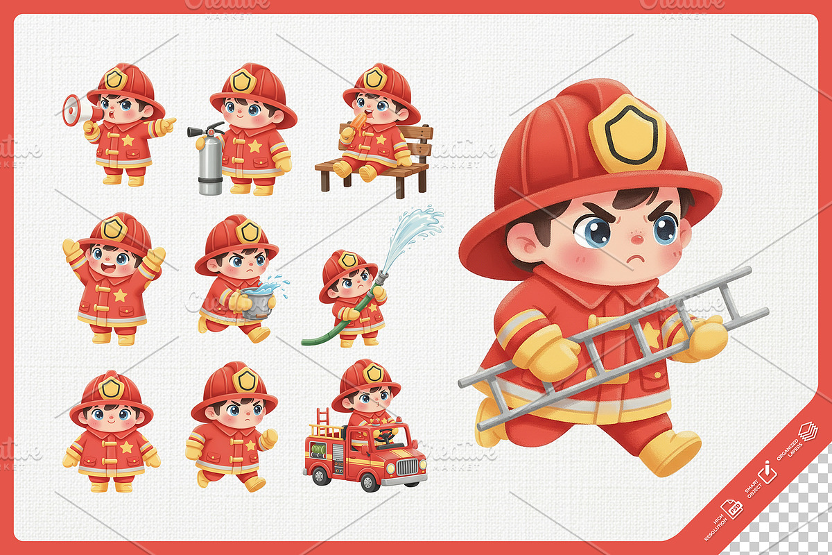 Cute Firefighter Kid Cartoon, a Work Illustration by Gohsantosa (Photo 3 of 4)