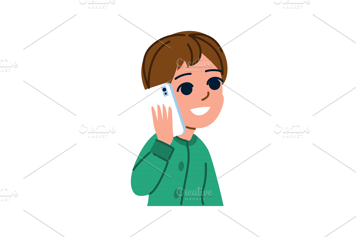 Smiling child talking on smartphone, a Technology Illustration by pikepicture