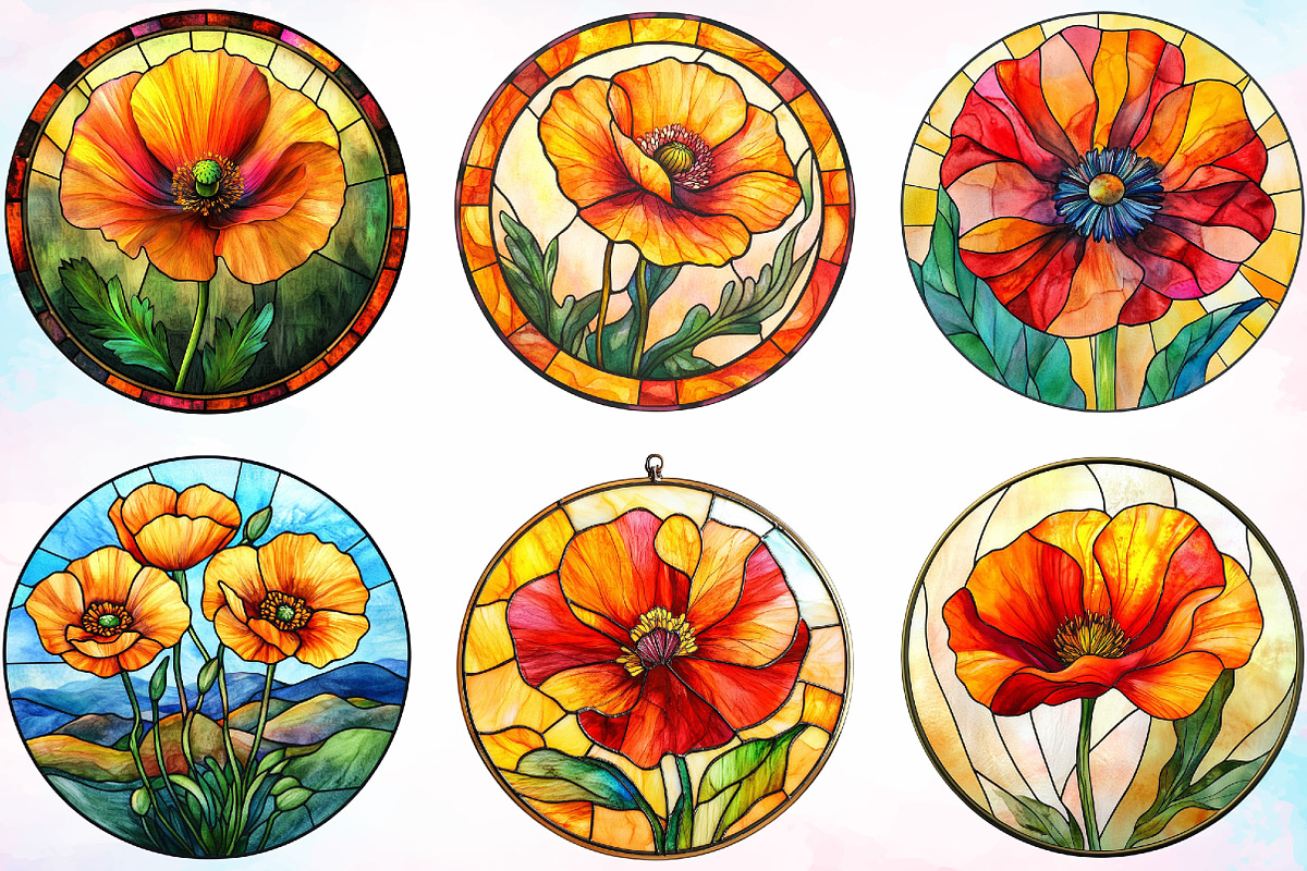 Round Stained Glass California Poppi, an Illustration by Canvas Craft (Photo 4 of 5)