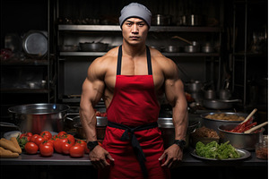 Muscular asian chef. Generate Ai, a Person Photo by Ylivdesign