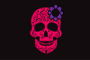 Skull Icon Pink With Purple Flower