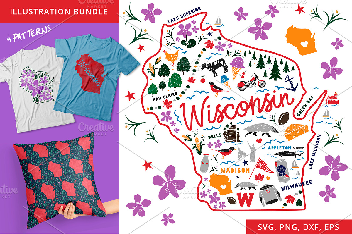 Wisconsin Illustrations Patterns Set, an Illustration by BeesDesign (Photo 1 of 7)