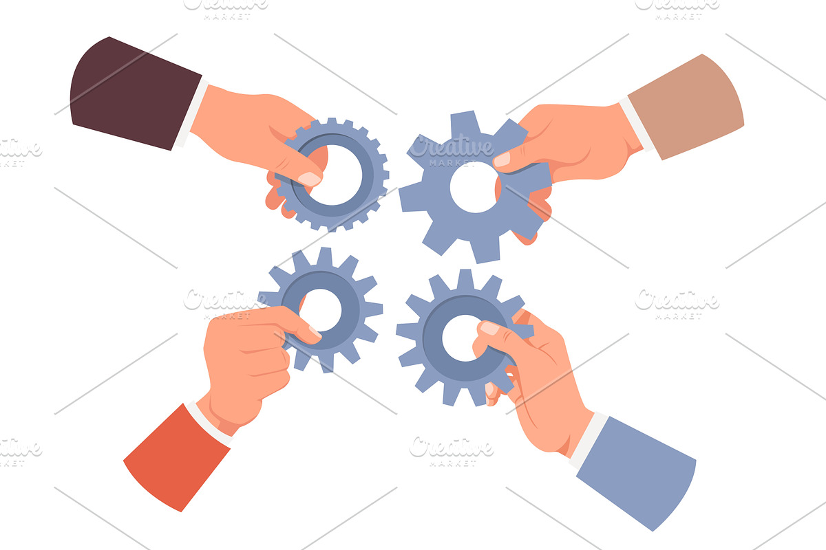 Hands with gears put mechanism, a Person Illustration by Vectorbuum