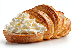 Delicious croissant with creamy topp, a Photo by Pixeness Studio