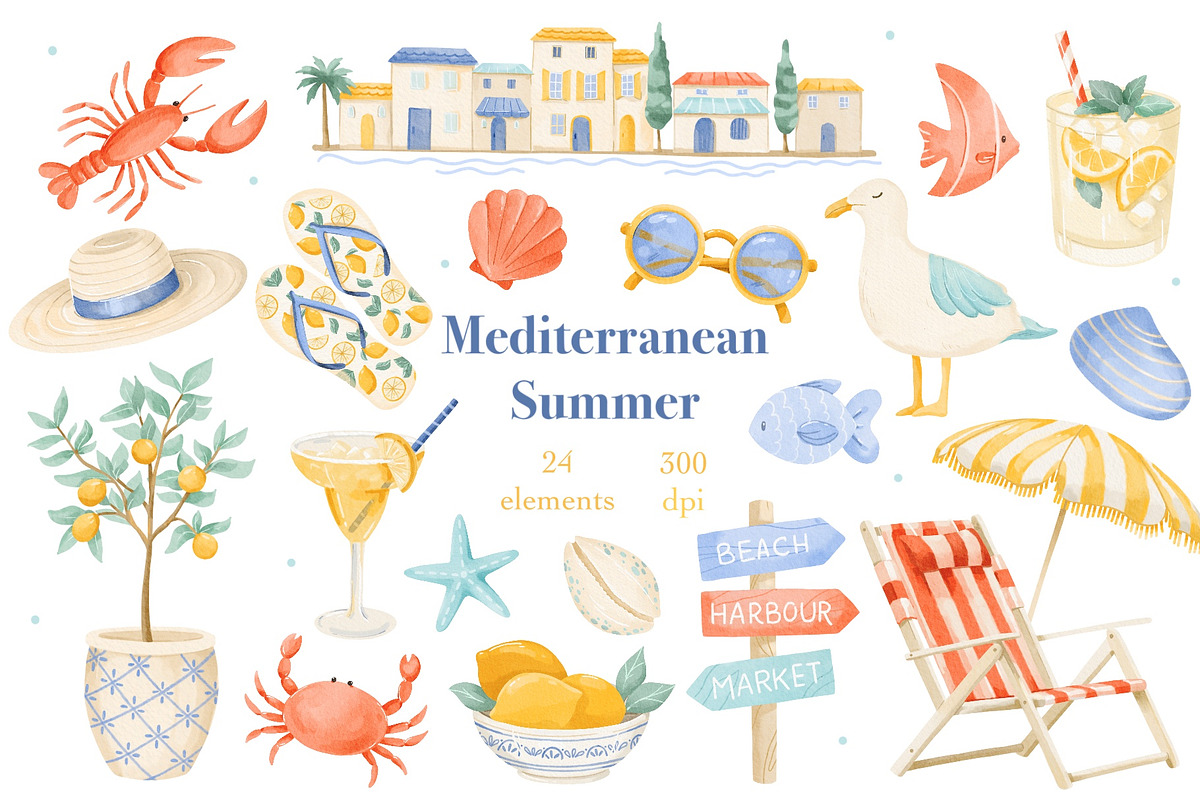 Mediterranean Coastal Clipart, a Seasonal Illustration by ArtGiftsStudio (Photo 1 of 4)