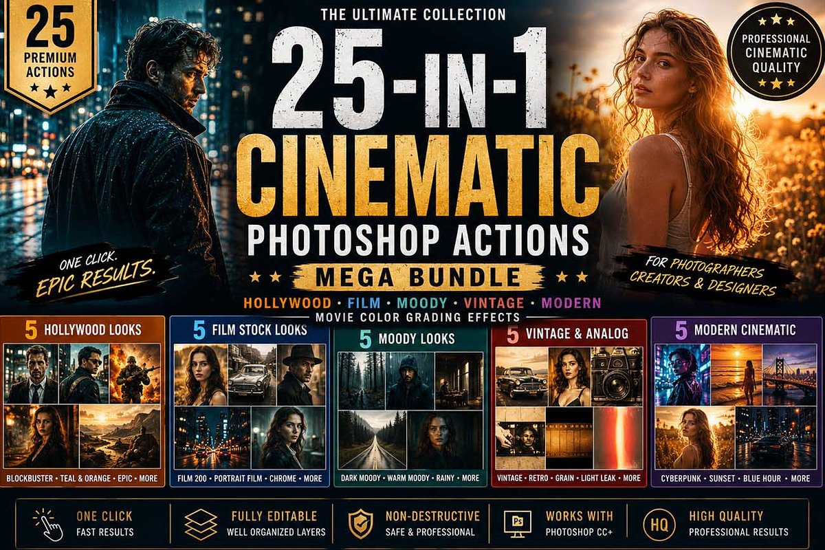 25-in-1 Cinematic PS Action Bundle, an Action Add-On by Studio Retouch (Photo 1 of 57)