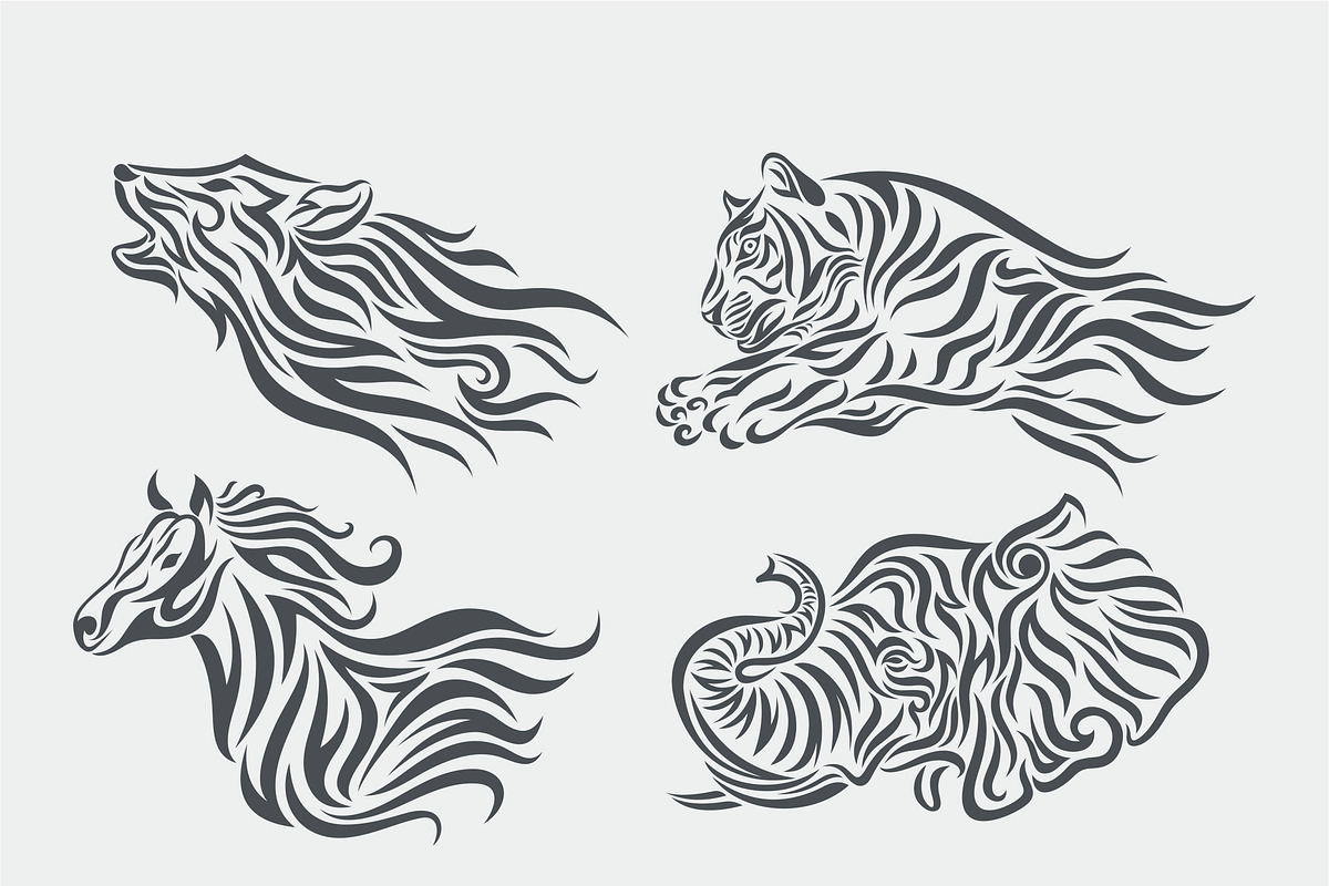 5 Wild Animal Tattoo, an Animal Illustration by weervector (Photo 2 of 4)
