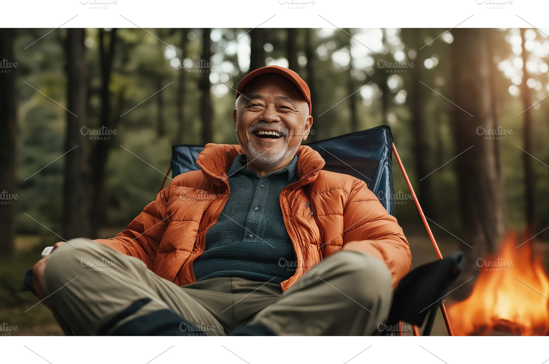 A happy Asian senior man relaxes in, a Sports & Recreation Photo by Sergey Kotenev