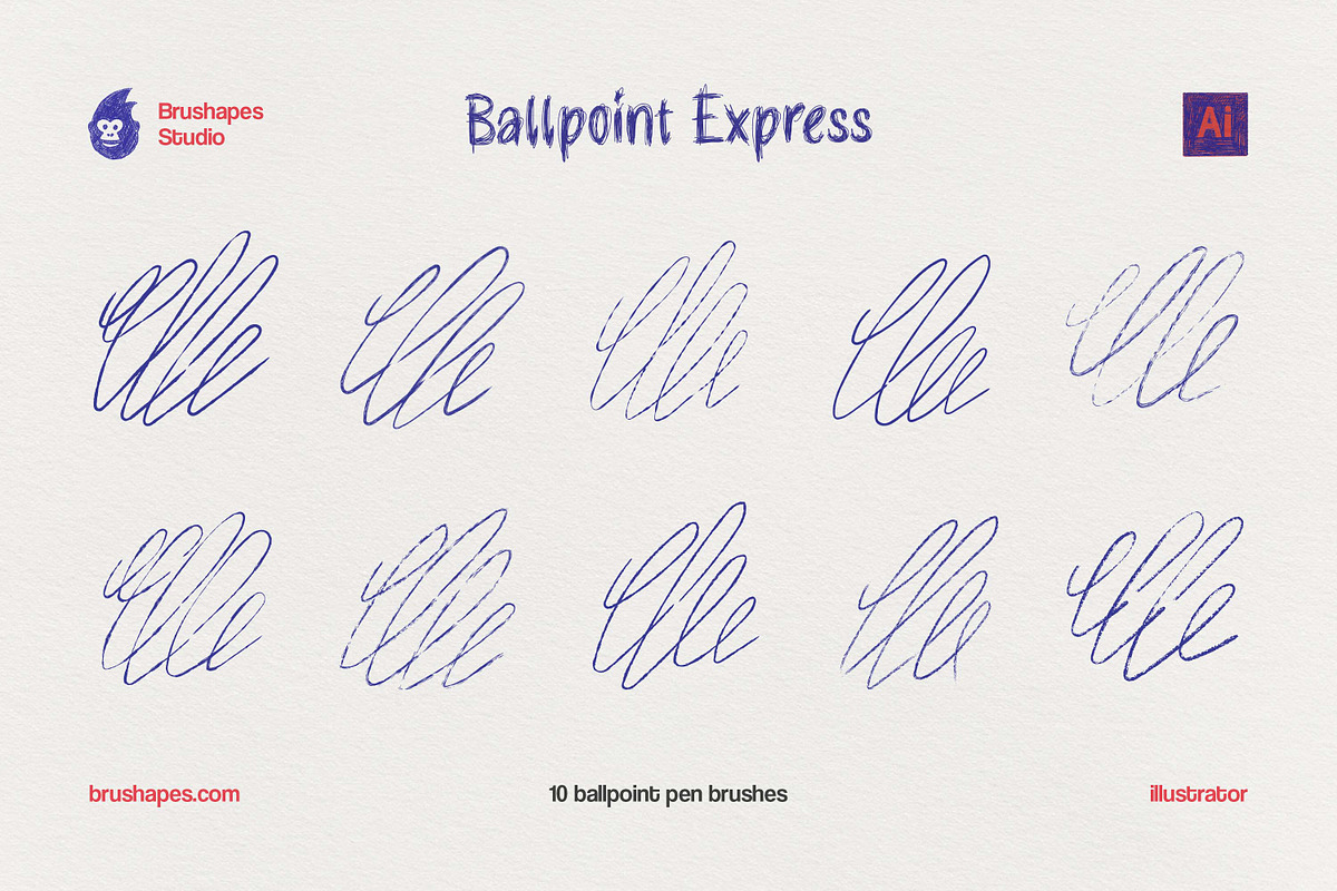 Ballpoint Pen Illustrator Brushes, a Brush Add-On by brushapes.com (Photo 8 of 10)