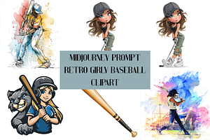 Prompt Retro Girly Baseball Clipart, a Decorative Illustration by Creative design