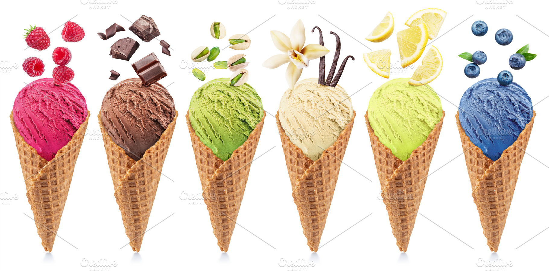 Set of different types of ice cream, a Food & Drink Photo by Volff