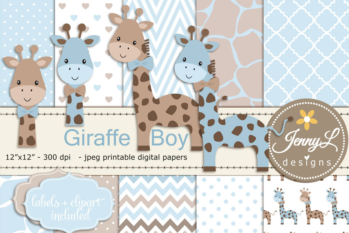 Giraffe Boy Digital Paper & Clipart, a Pattern Graphic by JennyL Designs (Photo 1 of 5)