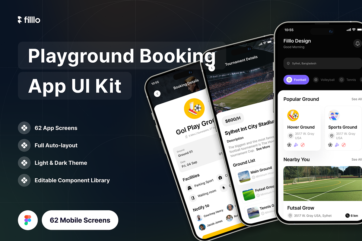 Filllo Playground Booking App UI Kit, an UI Kit Template by floxui (Photo 1 of 9)