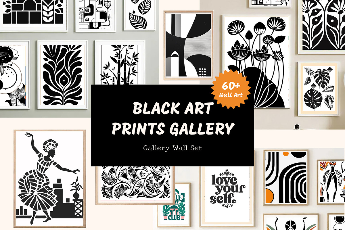 Black Abstract Botanical Wall Art, a Wallpaper Graphic by Helospace (Photo 1 of 10)
