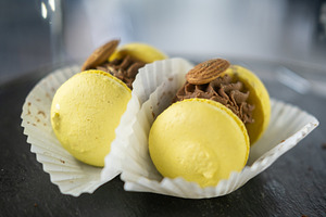 Macaron shells chocolate ganache dessert cookie, a Food & Drink Photo by Photo Drive Studio