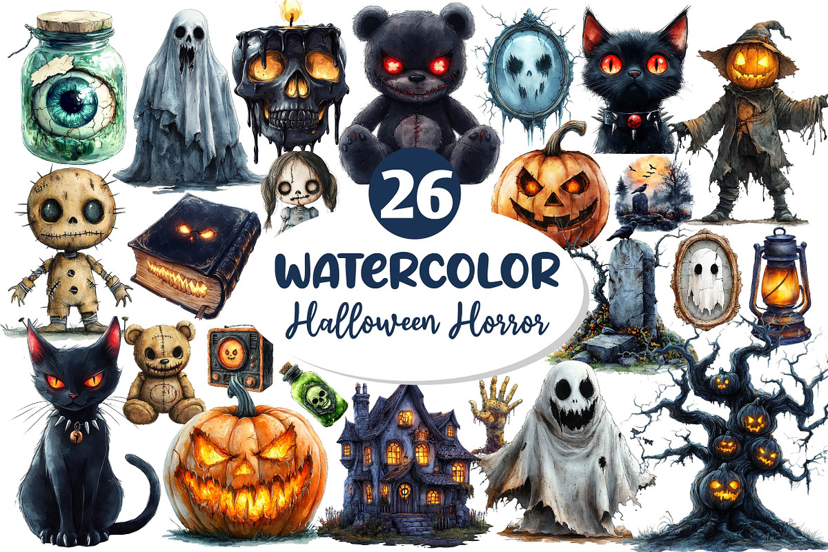 Watercolor Halloween Horror Clipart, an Illustration by Dream Creation (Photo 1 of 6)