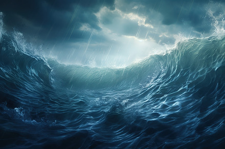 Big waves in a stormy ocean during rainfall. Turbulent marine la, a Nature Photo by Studio Light & Shade