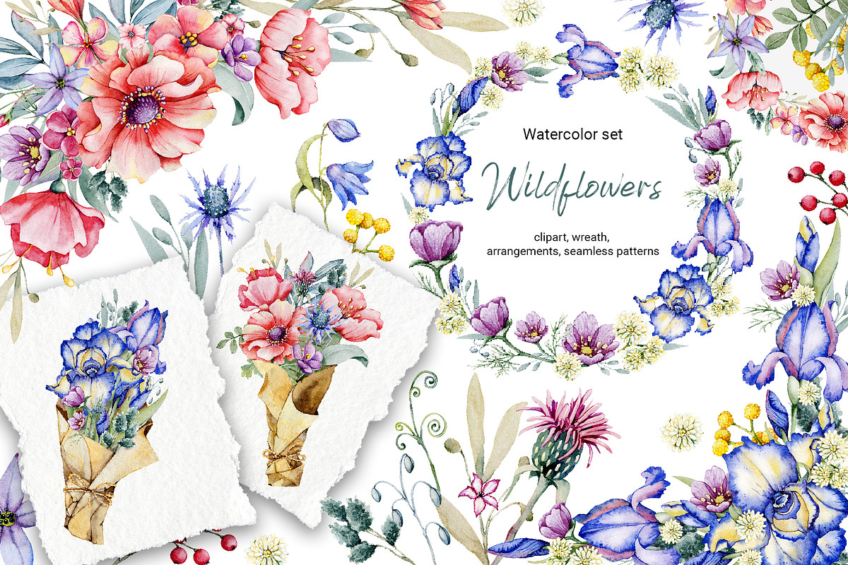 Watercolor wildflowers set, an Illustration by Artmanata (Photo 1 of 26)