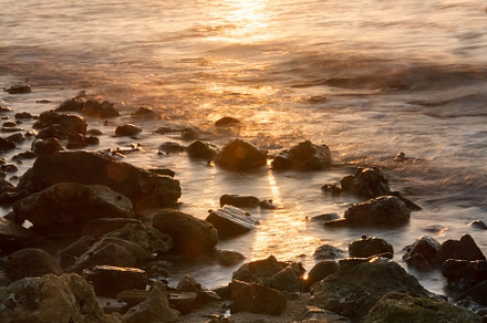 Long exposure of sea and rocks, sunset over the sea , long expos, a Nature Photo by TanaCh