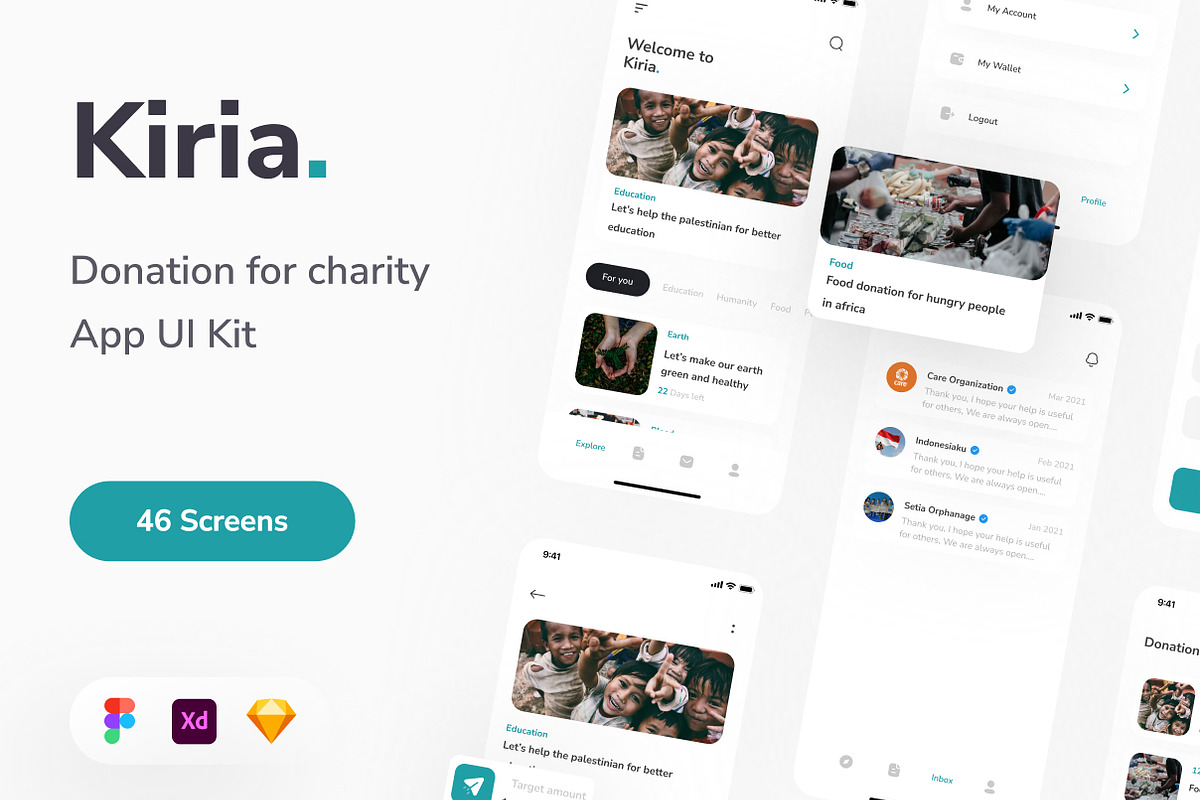 Kiria - Donation App UI KIT, an UI Kit Template by hellorizalahmadd (Photo 1 of 6)