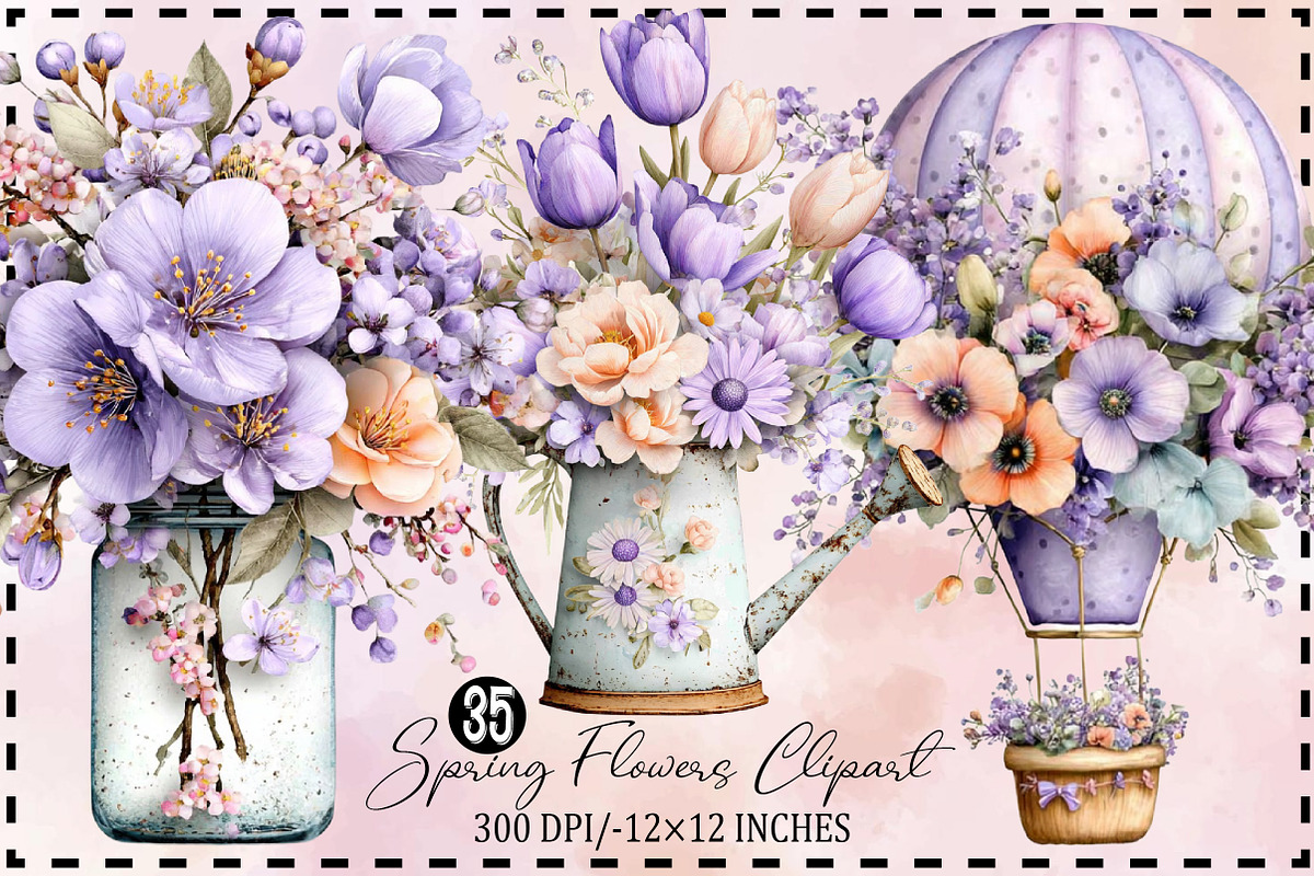 Spring Flowers Sublimation Clipart, an Illustration by SVGArt (Photo 1 of 9)