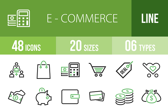 48 Ecommerce Green & Black Icons preview 4