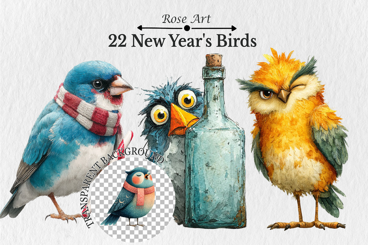 New Year's Eve Birds Clipart, an Animal Illustration by Rose Art (Photo 1 of 4)