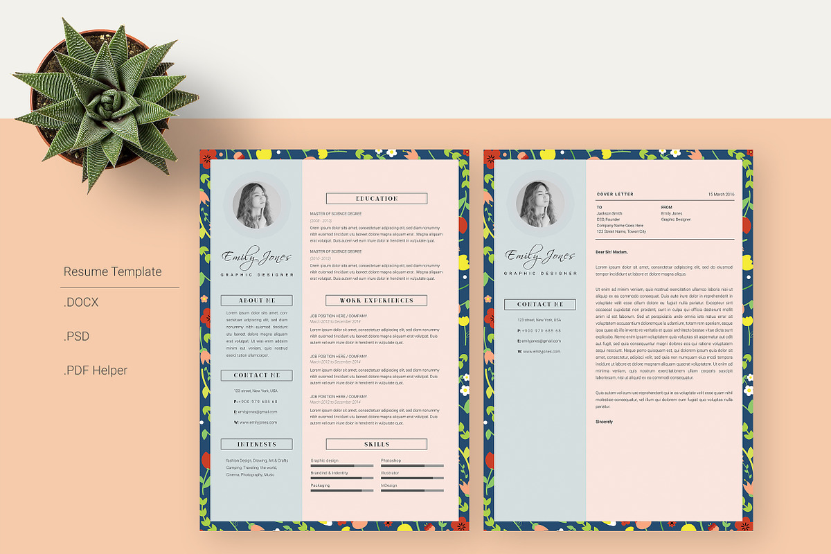 Floral Patern CV-Resume Template *C, a Resume Template by Showy68 Template (Photo 1 of 5)