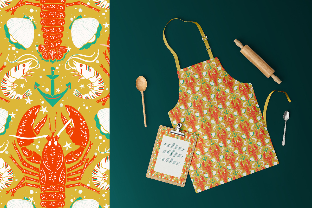 Lobster - Repeat Patterns Collection, a Pattern Graphic by Julia M. Watercolor (Photo 3 of 10)