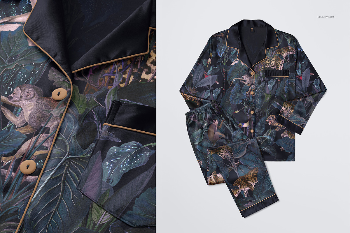 Silk Long-sleeve Pyjama Mockup Set, a Shirt Mockup by creatsy5 (Photo 5 of 12)