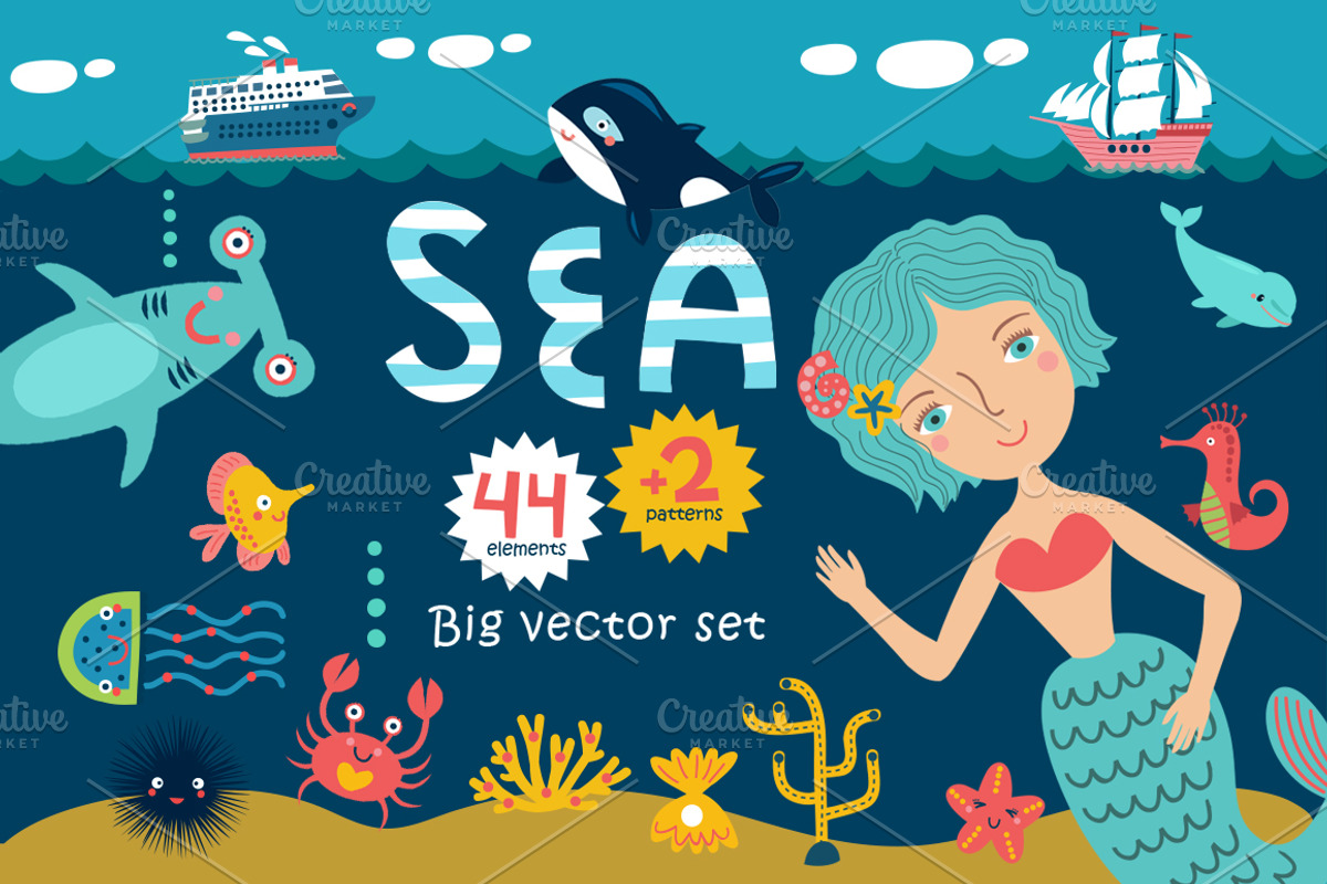 SEA cute vector set, an Animal Illustration by Anna Guz's Store (Photo 1 of 5)